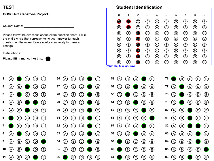 A snapshot of an exam graded with the OMR system.